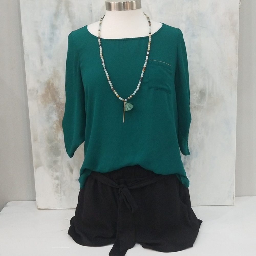 Emerald green silk blouse